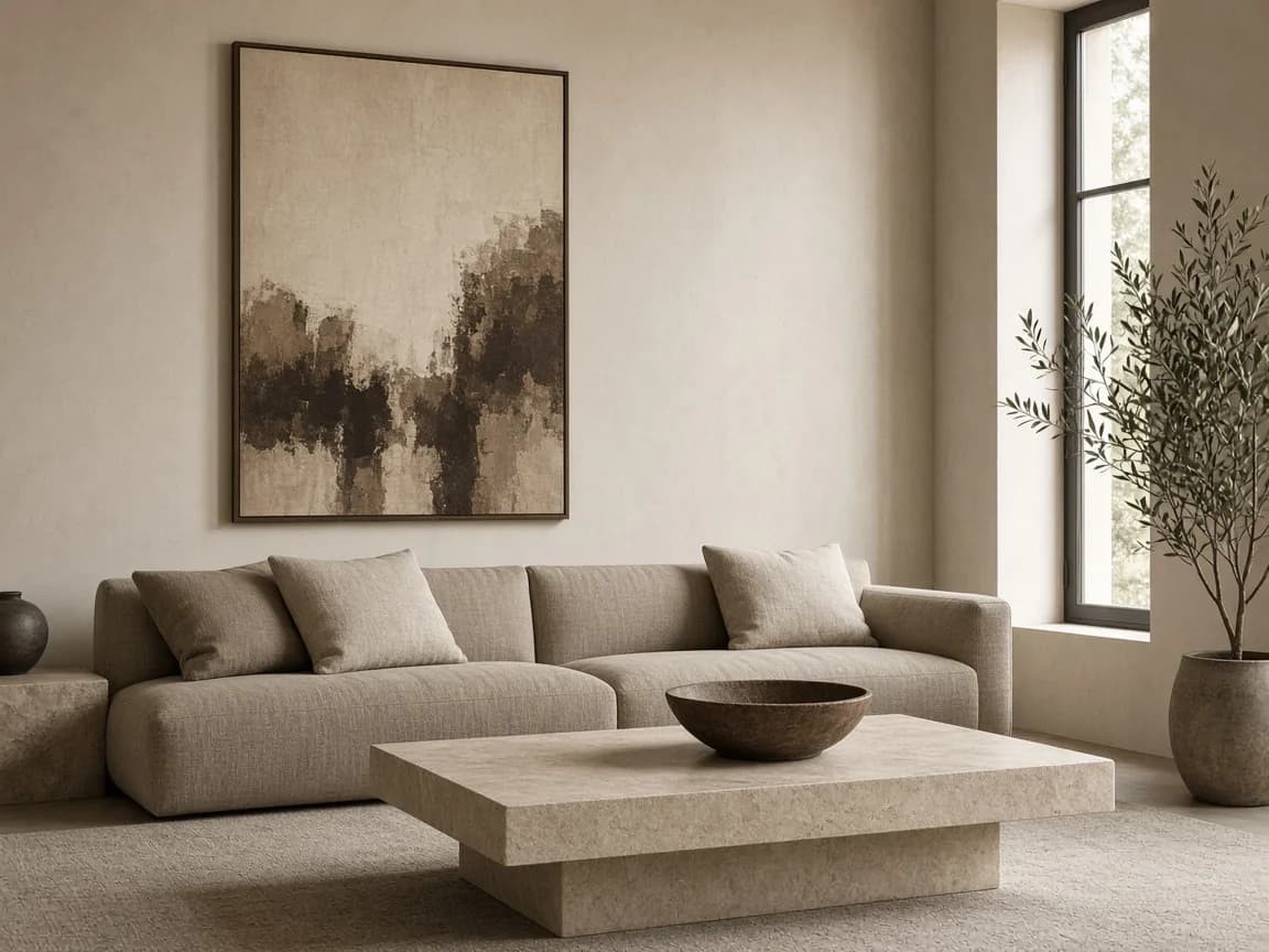 Brand imagery of a quiet salon lounge with linen seating.